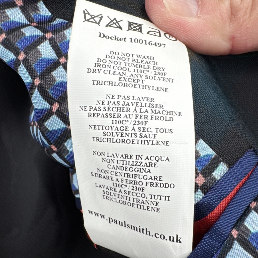 Paul Smith London Men 42/52 Teal Black Windowpane Wool Sport Coat Portugal - Picture 6 of 14